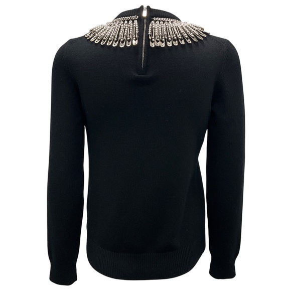 MICHAEL KORS COLLECTION BLACK / SILVER PAPERCLIP EMBELLISHED CASHMERE KNIT PULLO - Picture 3 of 5